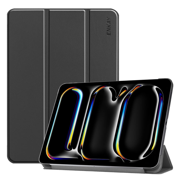 For iPad Pro 11 2025 / 2024 ENKAY Tri-fold Custer Texture Platic Leather Smart Tablet Case(Black) - HoMEdemic™ 