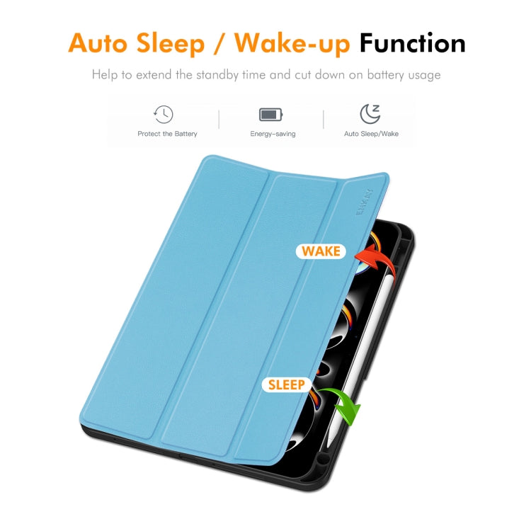 For iPad Pro 11 2025 / 2024 ENKAY Tri-fold Custer Texture TPU Leather Smart Tablet Case with Pen Slot(Black) - HoMEdemic™ 