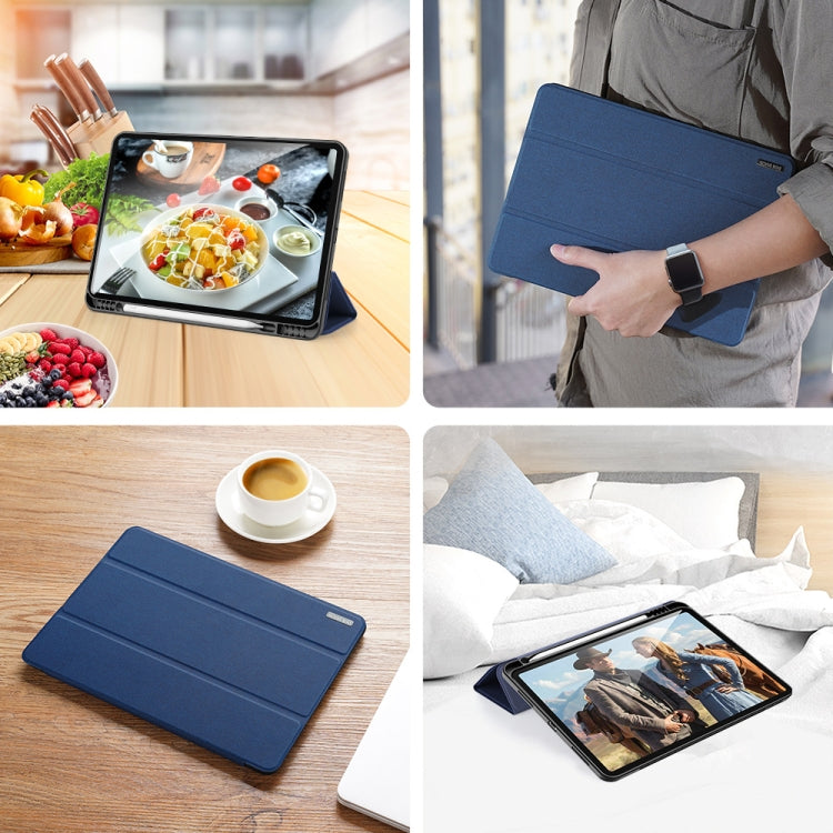 For iPad Pro 12.9 2022 / 2021 / 2020 DUX DUCIS Domo Series Horizontal Flip Magnetic TPU + PU Leather Tablet Case with Three-folding Holder & Pen Slot & Sleep / Wake-up Function(Blue) - HoMEdemic™ 