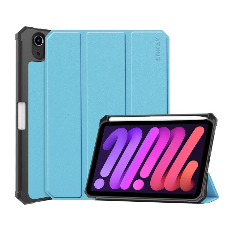 For iPad mini 2024 / mini 6 ENKAY Custer Texture Horizontal Flip PU+TPU Leather Tablet Case with Three-folding Holder & Sleep / Wake-up Function & Pen Holder(Light Blue) - HoMEdemic™ 