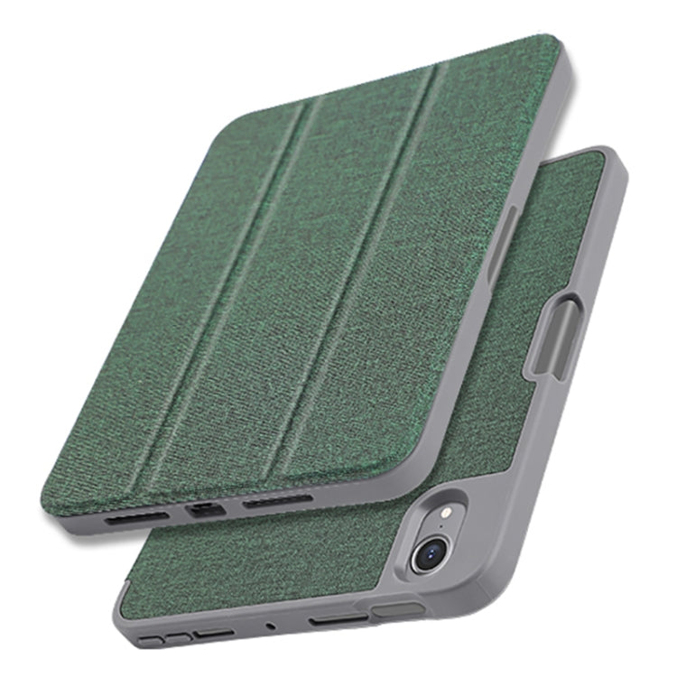 For iPad mini 6 / mini 2024 Mutural YASHI Series Cloth Pattern Texture Horizontal Flip Tablet Case(Green) - HoMEdemic™ 