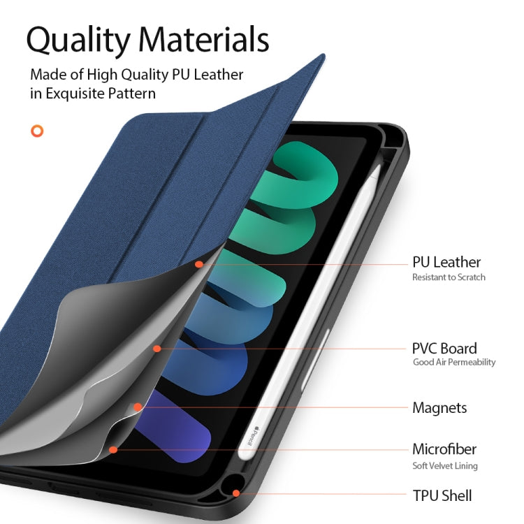 For iPad mini 7 / mini 6 DUX DUCIS Domo Series Horizontal Flip Magnetic TPU + PU Leather Tablet Case with Three-folding Holder & Pen Slot(Blue) - HoMEdemic™ 