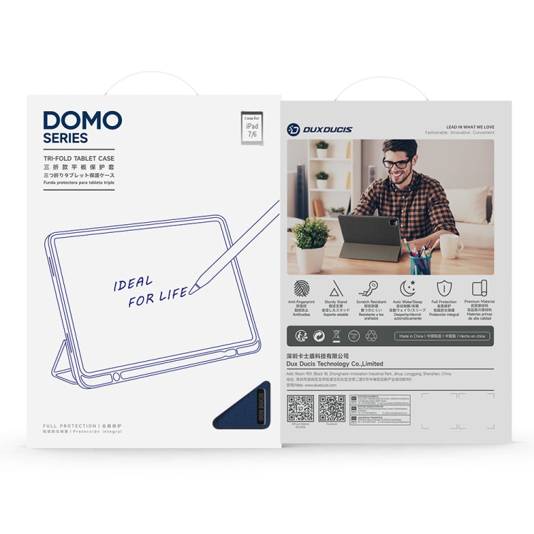 For iPad mini 7 / mini 6 DUX DUCIS Domo Series Horizontal Flip Magnetic TPU + PU Leather Tablet Case with Three-folding Holder & Pen Slot(Blue) - HoMEdemic™ 