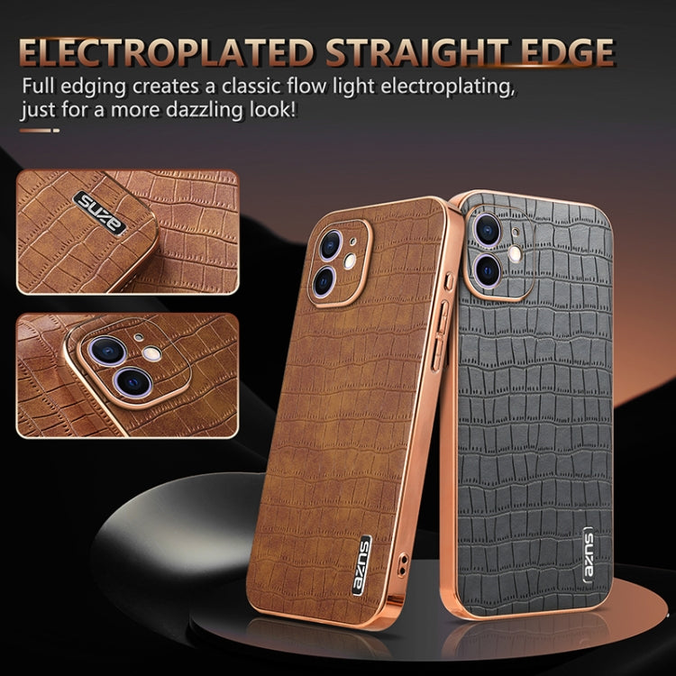 For iPhone 11 AZNS Electroplated Frame Crocodile Texture Full Coverage Phone Case(Brown) - HoMEdemic™ 