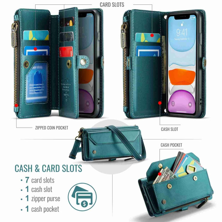 For iPhone 11 CaseMe C36 Card Slots Zipper Wallet RFID Anti-theft Leather Phone Case(Blue-green) - HoMEdemic™ 