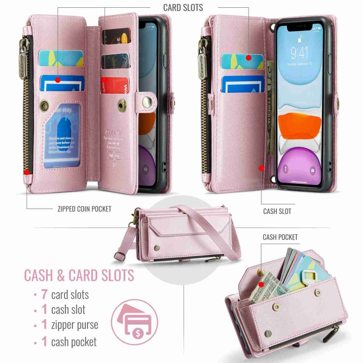 For iPhone 11 CaseMe C36 Card Slots Zipper Wallet RFID Anti-theft Leather Phone Case(Pink) - HoMEdemic™ 