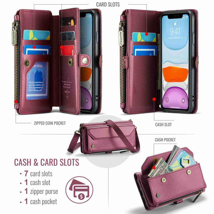 For iPhone 11 CaseMe C36 Card Slots Zipper Wallet RFID Anti-theft Leather Phone Case(Wine Red) - HoMEdemic™ 