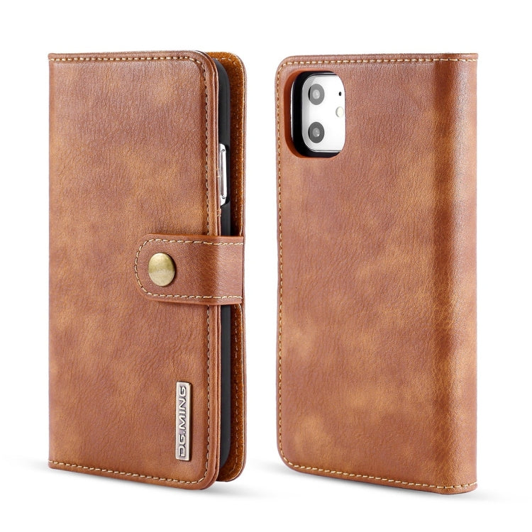 For iPhone 11 DG.MING Crazy Horse Texture Flip Detachable Magnetic Leather Case with Holder & Card Slots & Wallet (Brown) - HoMEdemic™ 