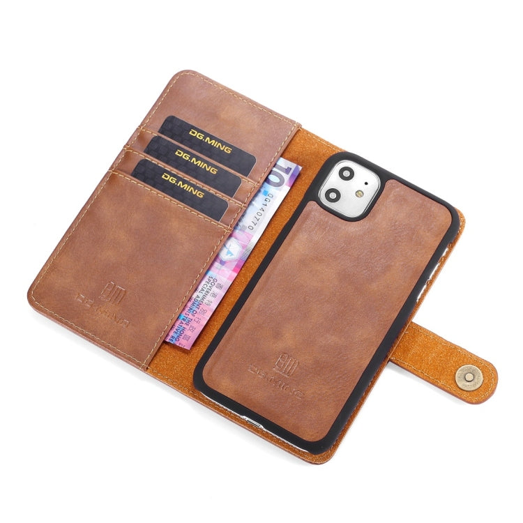 For iPhone 11 DG.MING Crazy Horse Texture Flip Detachable Magnetic Leather Case with Holder & Card Slots & Wallet (Brown) - HoMEdemic™ 