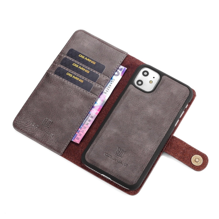 For iPhone 11 DG.MING Crazy Horse Texture Flip Detachable Magnetic Leather Case with Holder & Card Slots & Wallet (Grey) - HoMEdemic™ 