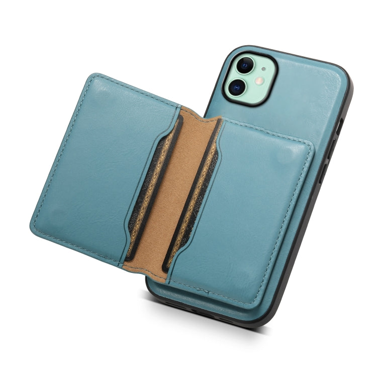 For iPhone 11 Denior Cowhide Texture Leather MagSafe Detachable Wallet Phone Case(Blue) - HoMEdemic™ 