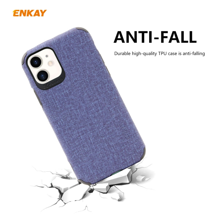 For iPhone 11 ENKAY ENK-PC0312 2 in 1 Business Series Denim Texture PU Leather + TPU Soft Slim Case Cover ＆ 0.26mm 9H 2.5D Tempered Glass Film(Blue) - HoMEdemic™ 