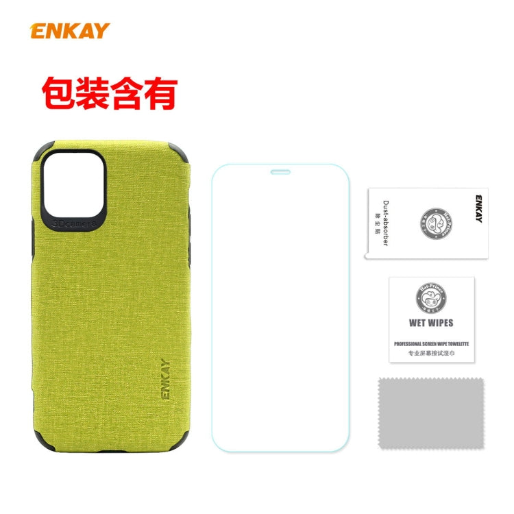 For iPhone 11 ENKAY ENK-PC0312 2 in 1 Business Series Denim Texture PU Leather + TPU Soft Slim Case Cover ＆ 0.26mm 9H 2.5D Tempered Glass Film(Brown) - HoMEdemic™ 