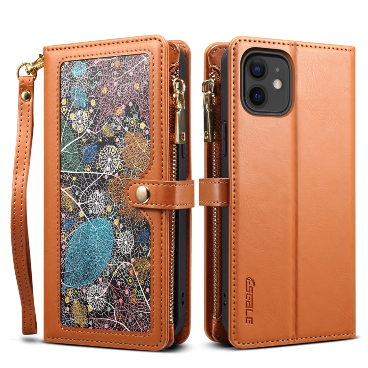 For iPhone 11 ESEBLE Star Series Lanyard Zipper Wallet RFID Leather Case(Brown) - HoMEdemic™ 