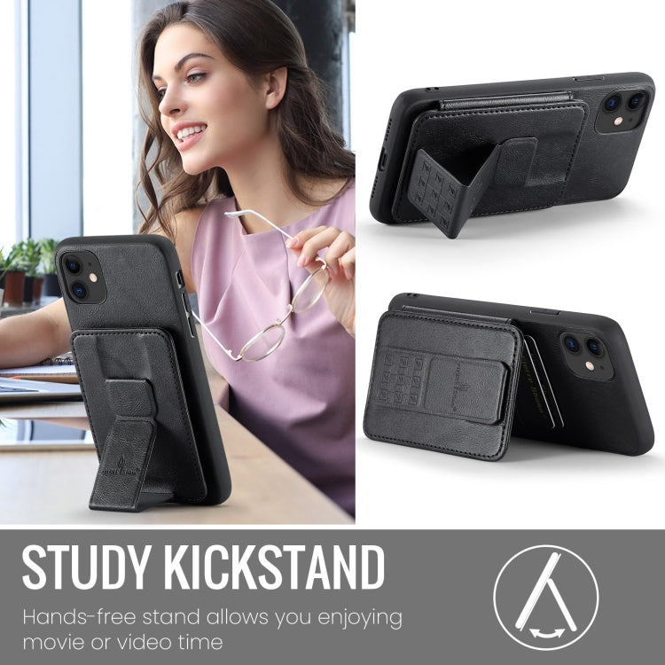For iPhone 11 Fierre Shann Oil Wax Cow Leather Card Holder Back Phone Case(Black) - HoMEdemic™ 