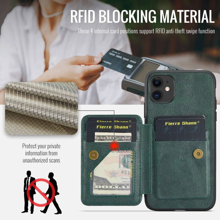 For iPhone 11 Fierre Shann Oil Wax Cow Leather Card Holder Back Phone Case(Green) - HoMEdemic™ 
