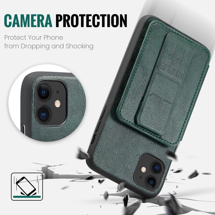 For iPhone 11 Fierre Shann Oil Wax Cow Leather Card Holder Back Phone Case(Green) - HoMEdemic™ 