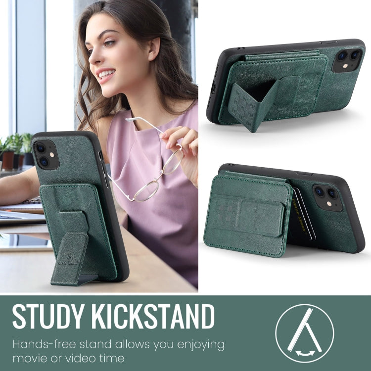 For iPhone 11 Fierre Shann Oil Wax Cow Leather Card Holder Back Phone Case(Green) - HoMEdemic™ 