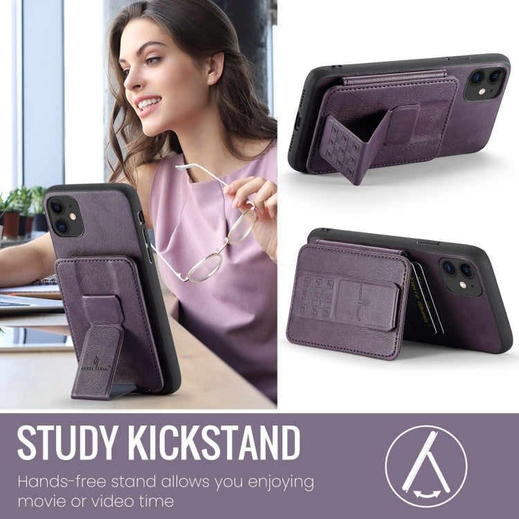 For iPhone 11 Fierre Shann Oil Wax Cow Leather Card Holder Back Phone Case(Purple) - HoMEdemic™ 
