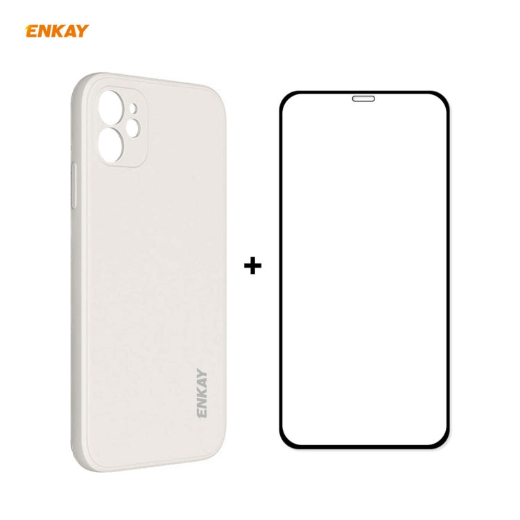 For iPhone 11 Hat-Prince ENKAY ENK-PC0642 Liquid Silicone Straight Edge Shockproof Protective Case + 0.26mm 9H 2.5D Full Glue Full Coverage Tempered Glass Protector Film(Beige) - HoMEdemic™ 
