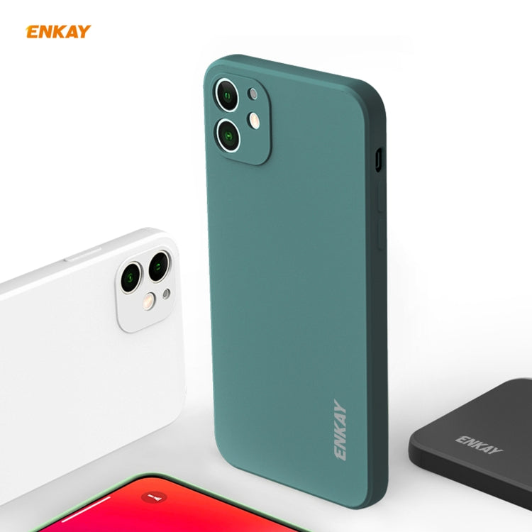 For iPhone 11 Hat-Prince ENKAY ENK-PC0642 Liquid Silicone Straight Edge Shockproof Protective Case + 0.26mm 9H 2.5D Full Glue Full Coverage Tempered Glass Protector Film(Dark Green) - HoMEdemic™ 