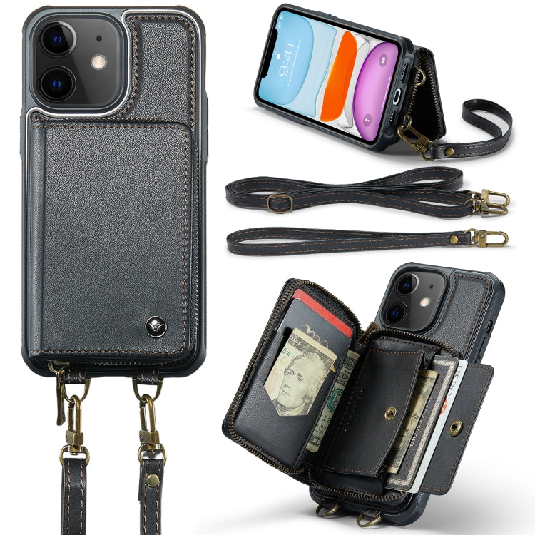 For iPhone 11 JEEHOOD C22 Series Zipper Wallet Leather Phone Case with Dual Lanyard(Black) - HoMEdemic™ 