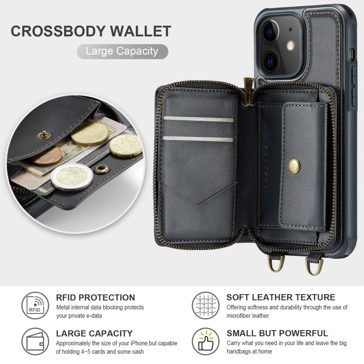 For iPhone 11 JEEHOOD C22 Series Zipper Wallet Leather Phone Case with Dual Lanyard(Black) - HoMEdemic™ 