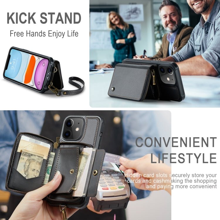 For iPhone 11 JEEHOOD C22 Series Zipper Wallet Leather Phone Case with Dual Lanyard(Black) - HoMEdemic™ 