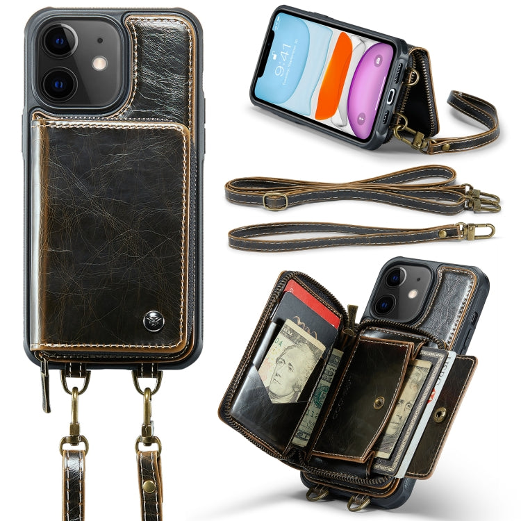 For iPhone 11 JEEHOOD C22 Series Zipper Wallet Leather Phone Case with Dual Lanyard(Coffee) - HoMEdemic™ 