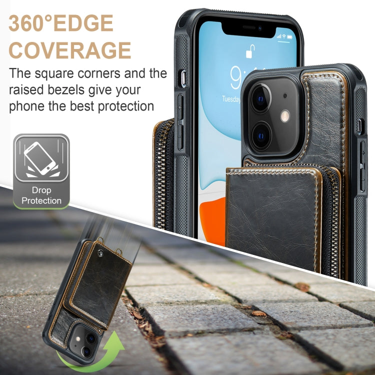 For iPhone 11 JEEHOOD C22 Series Zipper Wallet Leather Phone Case with Dual Lanyard(Coffee) - HoMEdemic™ 