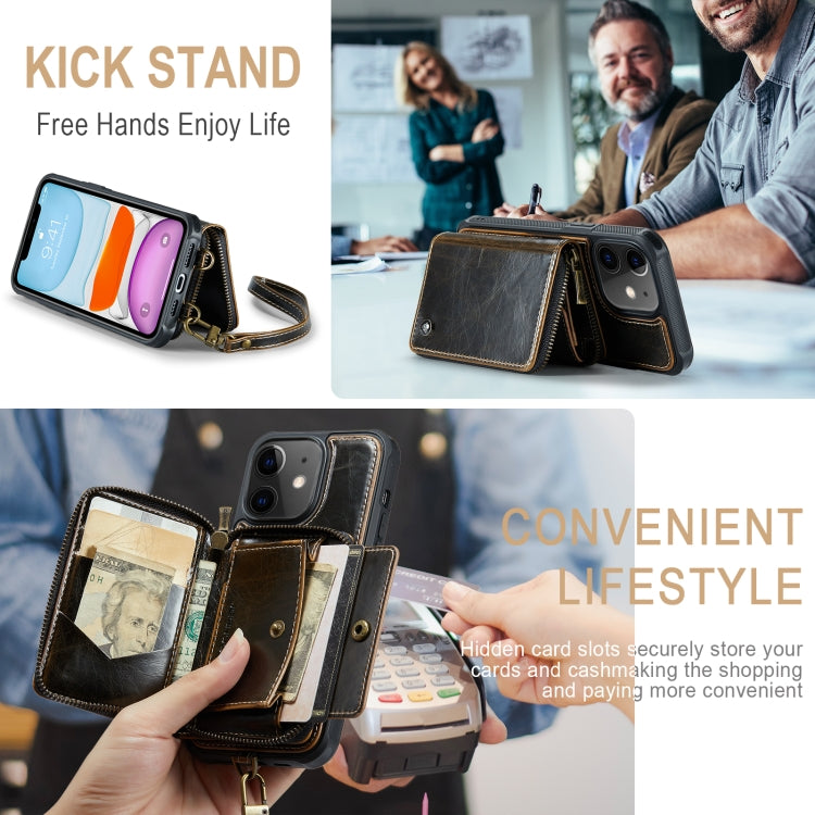 For iPhone 11 JEEHOOD C22 Series Zipper Wallet Leather Phone Case with Dual Lanyard(Coffee) - HoMEdemic™ 