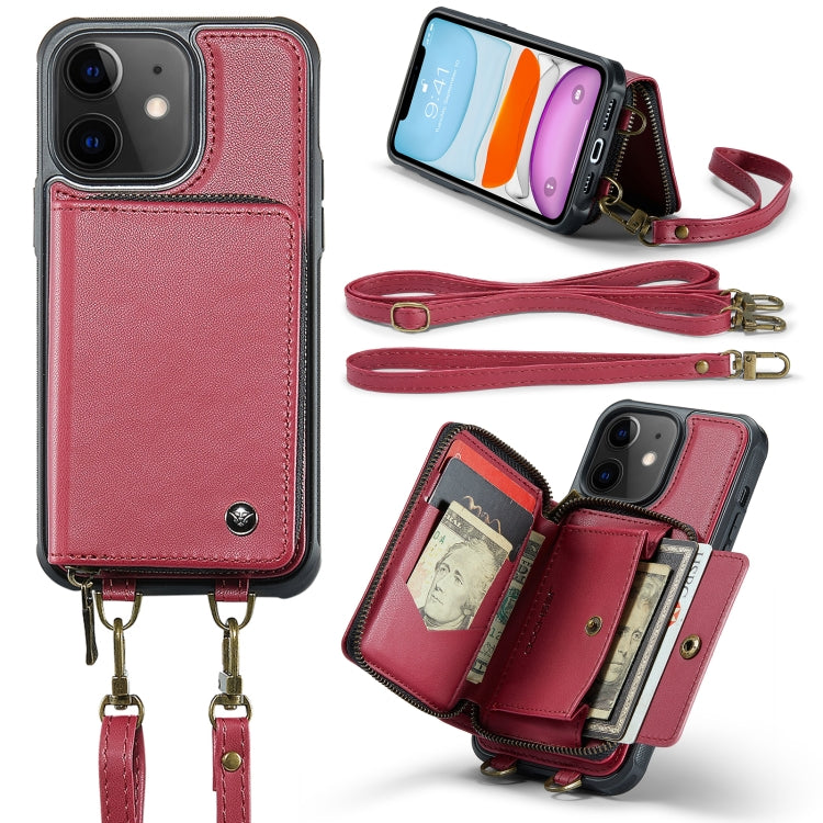 For iPhone 11 JEEHOOD C22 Series Zipper Wallet Leather Phone Case with Dual Lanyard(Red) - HoMEdemic™ 