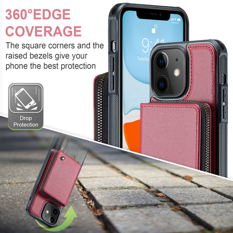 For iPhone 11 JEEHOOD C22 Series Zipper Wallet Leather Phone Case with Dual Lanyard(Red) - HoMEdemic™ 