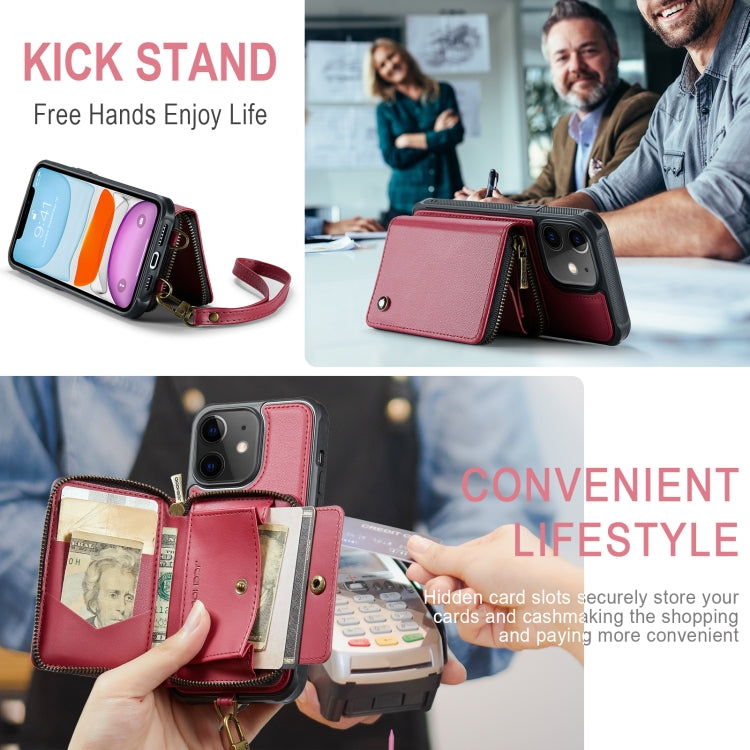 For iPhone 11 JEEHOOD C22 Series Zipper Wallet Leather Phone Case with Dual Lanyard(Red) - HoMEdemic™ 
