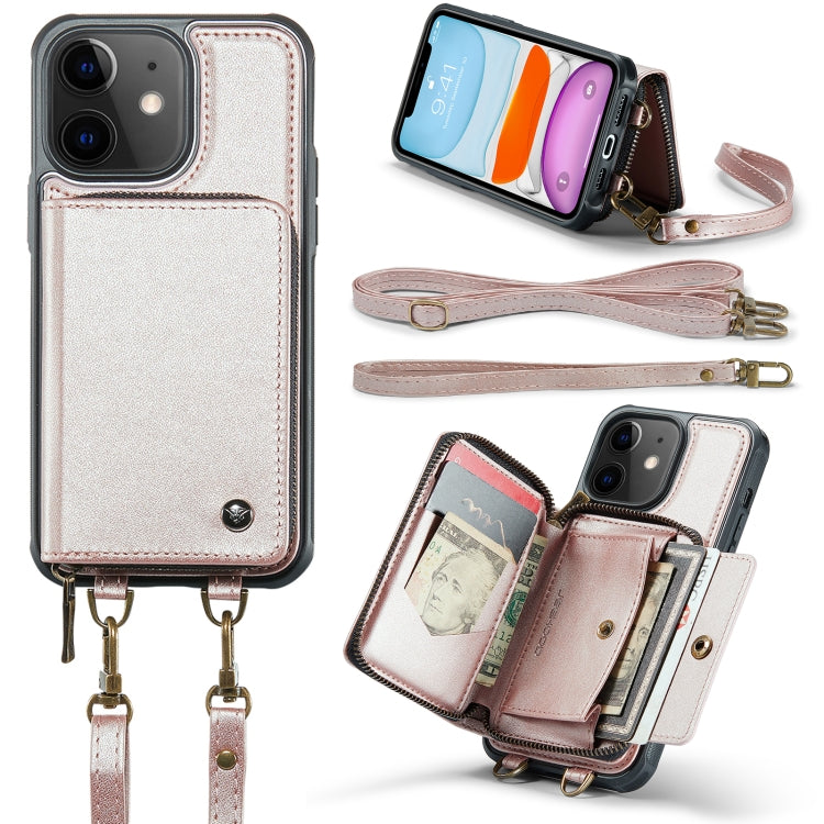 For iPhone 11 JEEHOOD C22 Series Zipper Wallet Leather Phone Case with Dual Lanyard(Rose Gold) - HoMEdemic™ 