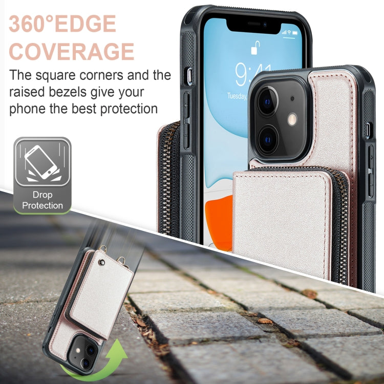 For iPhone 11 JEEHOOD C22 Series Zipper Wallet Leather Phone Case with Dual Lanyard(Rose Gold) - HoMEdemic™ 