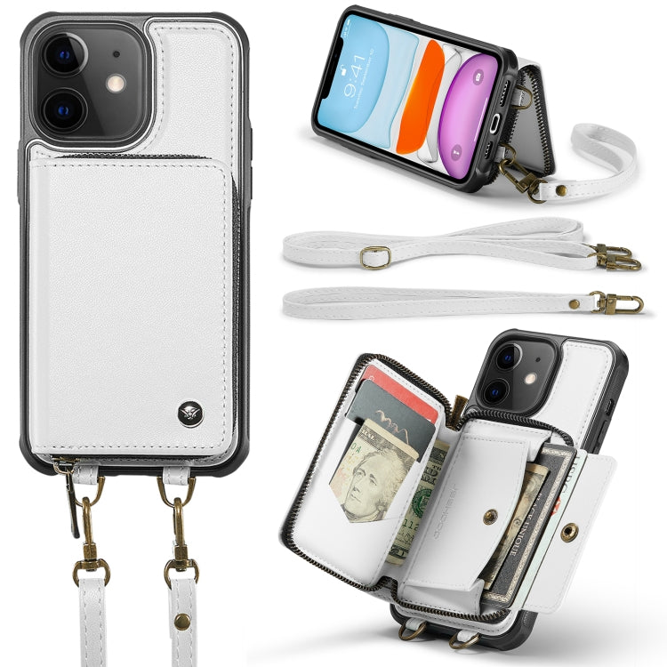 For iPhone 11 JEEHOOD C22 Series Zipper Wallet Leather Phone Case with Dual Lanyard(White) - HoMEdemic™ 