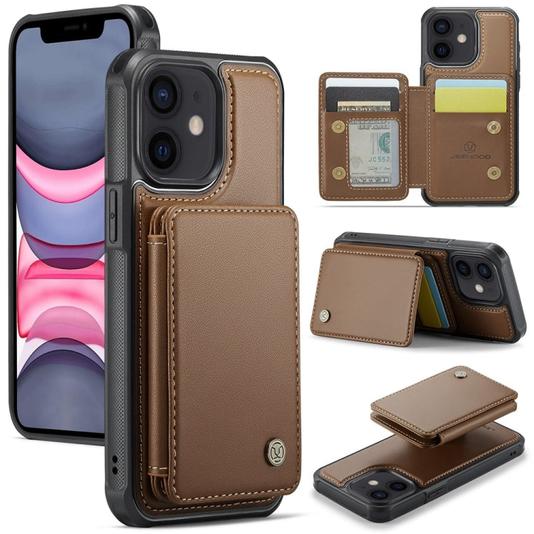 For iPhone 11 JEEHOOD J05 Business Magnetic Style RFID Leather Phone Case(Brown) - HoMEdemic™ 