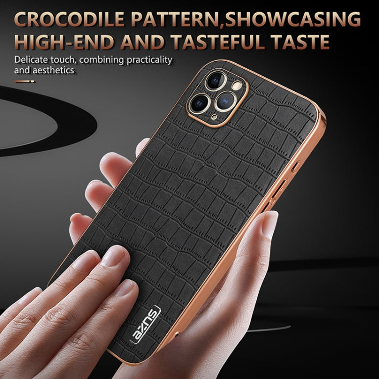 For iPhone 11 Pro AZNS Electroplated Frame Crocodile Texture Full Coverage Phone Case(White) - HoMEdemic™ 