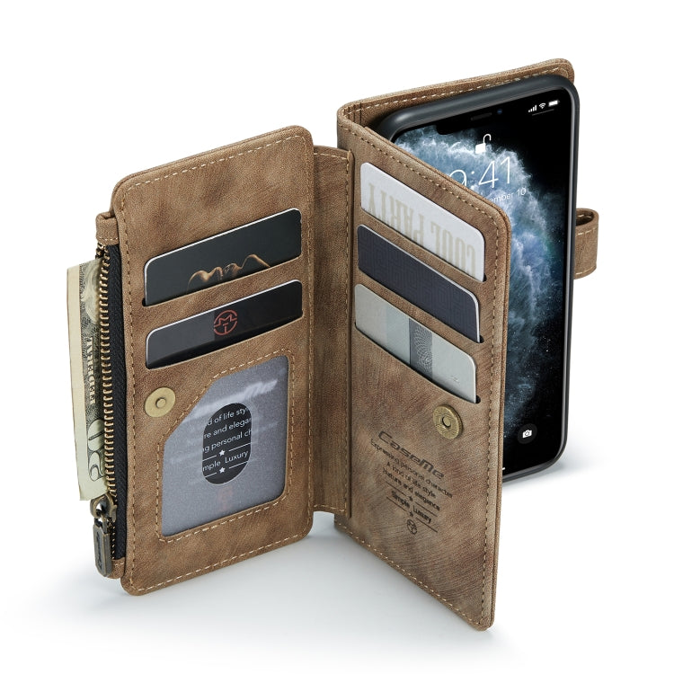 For iPhone 11 Pro CaseMe-C30 PU + TPU Multifunctional Horizontal Flip Leather Case with Holder & Card Slot & Wallet & Zipper Pocket (Brown) - HoMEdemic™ 