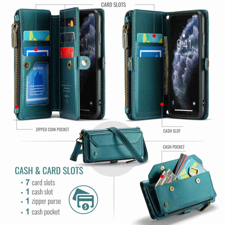 For iPhone 11 Pro CaseMe C36 Card Slots Zipper Wallet RFID Anti-theft Leather Phone Case(Blue-green) - HoMEdemic™ 