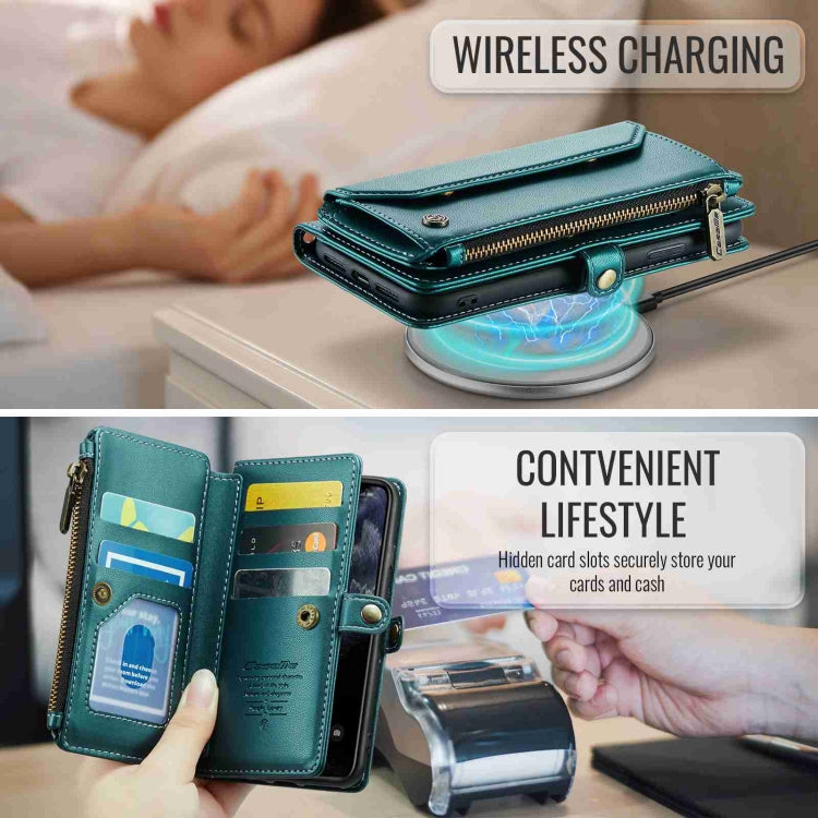 For iPhone 11 Pro CaseMe C36 Card Slots Zipper Wallet RFID Anti-theft Leather Phone Case(Blue-green) - HoMEdemic™ 