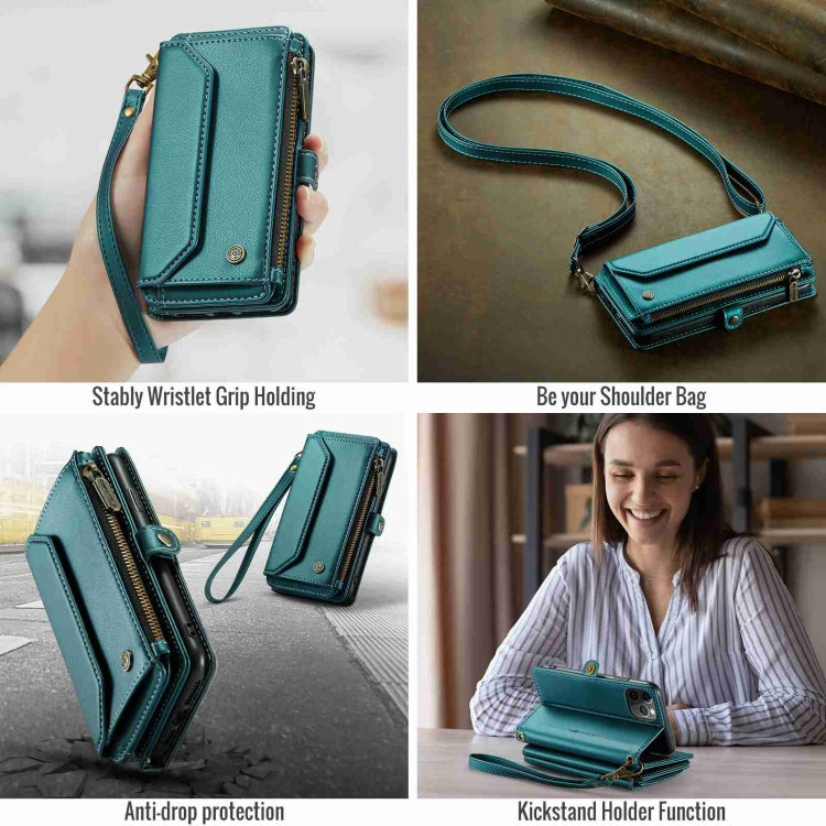 For iPhone 11 Pro CaseMe C36 Card Slots Zipper Wallet RFID Anti-theft Leather Phone Case(Blue-green) - HoMEdemic™ 
