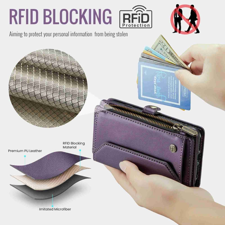For iPhone 11 Pro CaseMe C36 Card Slots Zipper Wallet RFID Anti-theft Leather Phone Case(Purple) - HoMEdemic™ 