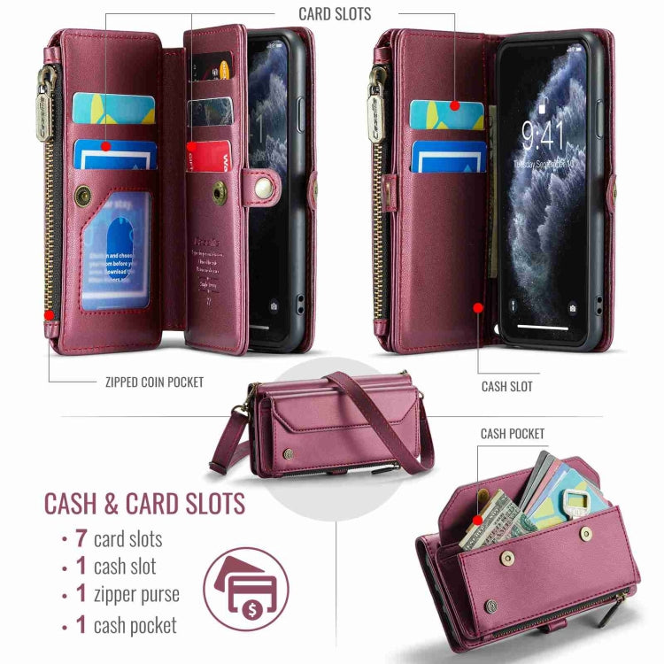 For iPhone 11 Pro CaseMe C36 Card Slots Zipper Wallet RFID Anti-theft Leather Phone Case(Wine Red) - HoMEdemic™ 