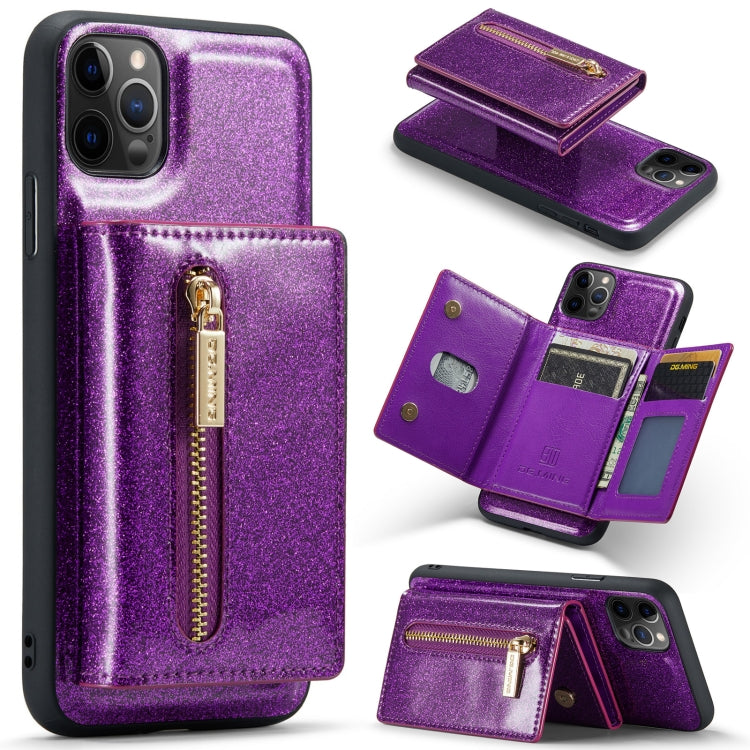 For iPhone 11 Pro DG.MING M3 Series Glitter Powder Card Bag Leather Case(Dark Purple) - HoMEdemic™ 