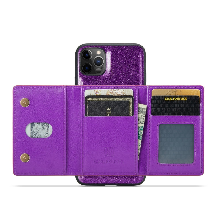 For iPhone 11 Pro DG.MING M3 Series Glitter Powder Card Bag Leather Case(Dark Purple) - HoMEdemic™ 
