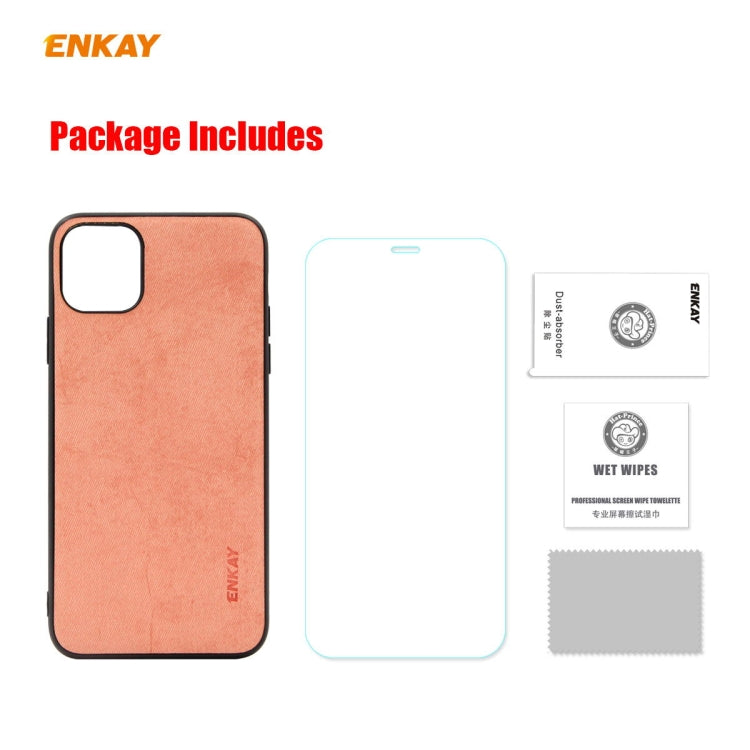 For iPhone 11 Pro ENKAY ENK-PC0292 2 in 1 Business Series Fabric Texture PU Leather + TPU Soft Slim CaseCover ＆ 0.26mm 9H 2.5D Tempered Glass Film(Orange) - HoMEdemic™ 