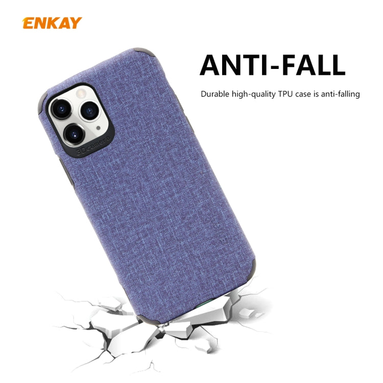 For iPhone 11 Pro ENKAY ENK-PC0322 2 in 1 Business Series Denim Texture PU Leather + TPU Soft Slim CaseCover ＆ 0.26mm 9H 2.5D Tempered Glass Film(Blue) - HoMEdemic™ 