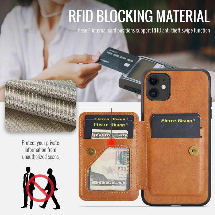 For iPhone 11 Pro Fierre Shann Oil Wax Cow Leather Card Holder Back Phone Case(Brown) - HoMEdemic™ 